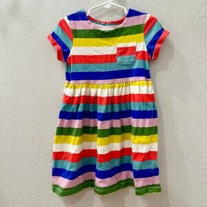 Mini Boden Rainbow Striped Cotton Dress — Red, Yellow, Green, Blue, Pink, White